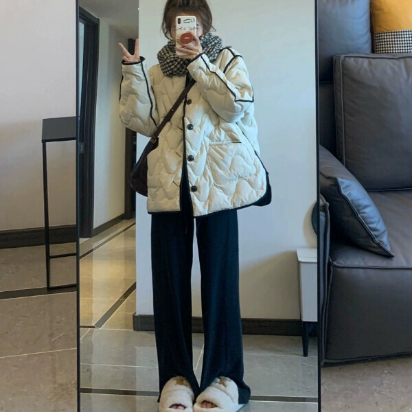 新款復古菱格羽絨棉服（米白色）（S/M/L/XL/2XL下單後與客服聯系發貨的尺碼）   