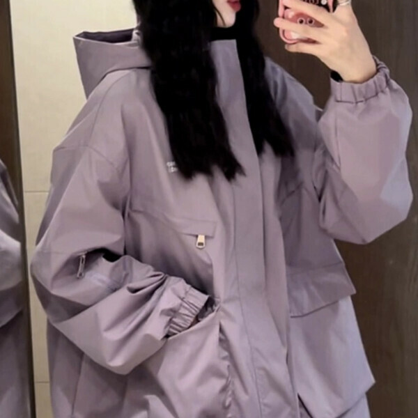 新款連帽衝鋒衣（紫色夾棉秋冬款）（S/M/L/XL/2XL下單後與客服聯系發貨的尺碼）   