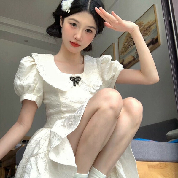 新款娃娃領連衣裙（杏色）（S/M/L/XL下單後與客服聯系發貨的尺碼）    