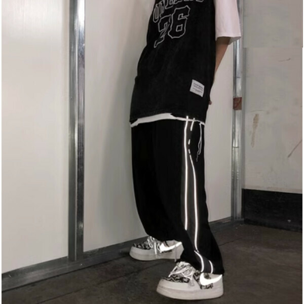 新款原宿反光慵懶風運動情侶長褲【黑色S-2XL碼，下單後與客服確認發貨尺碼】