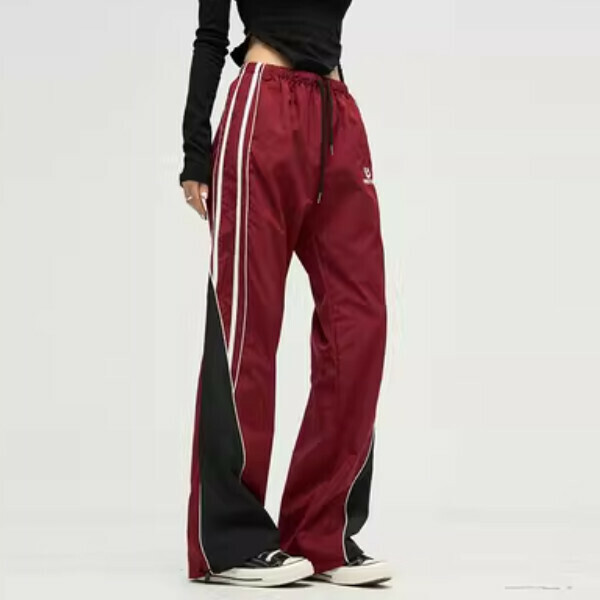 New style of spliced ​​contrasting color embroidered casual sports pants [burgundy S-XL sizes, please confirm the delivery size with customer service after placing the order]