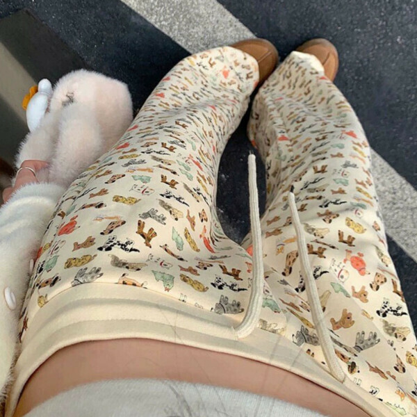 New floral micro-flare casual pants (apricot plus velvet) (S/M/L/XL/2XL, please contact customer service after placing an order for sizes to be shipped)
