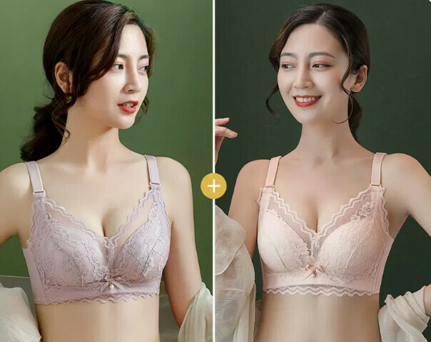 熱賣調整型無鋼圈文胸（淺紫+膚色【2件裝】36A =80A[透氣蕾絲]）