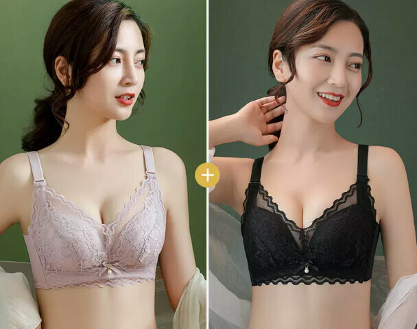熱賣調整型無鋼圈文胸（淺紫+黑色【2件裝】36A =80A[透氣蕾絲]）