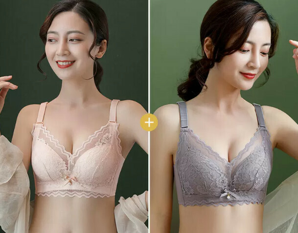 熱賣調整型無鋼圈文胸（膚色+中灰【2件裝】36B =80B[透氣蕾絲]）