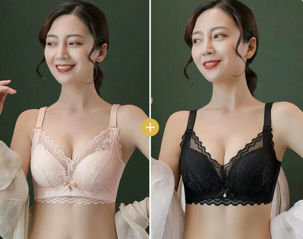 熱賣調整型無鋼圈文胸（膚色+黑色【2件裝】32A =70A[透氣蕾絲]）