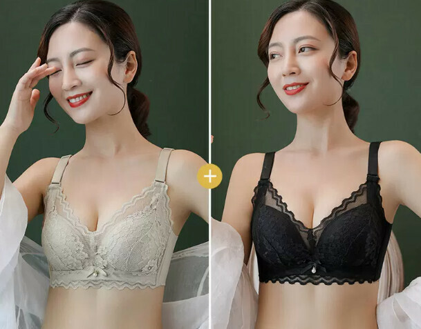 熱賣調整型無鋼圈文胸（淺綠+黑色【2件裝】32B =70B[透氣蕾絲]）