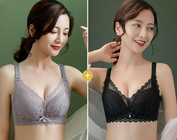 熱賣調整型無鋼圈文胸（中灰+黑色【2件裝】36B =80B[透氣蕾絲]）