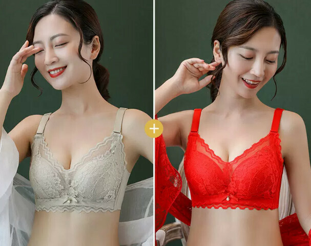 熱賣調整型無鋼圈文胸（淺綠+紅色【2件裝】36A =80A[透氣蕾絲]）