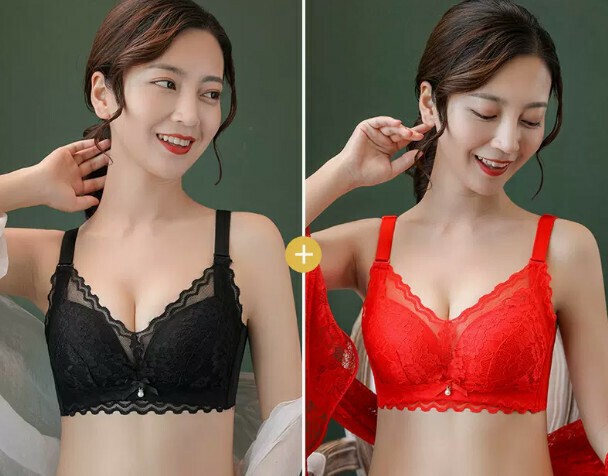 熱賣調整型無鋼圈文胸（黑色+紅色【2件裝】32B =70B[透氣蕾絲]）