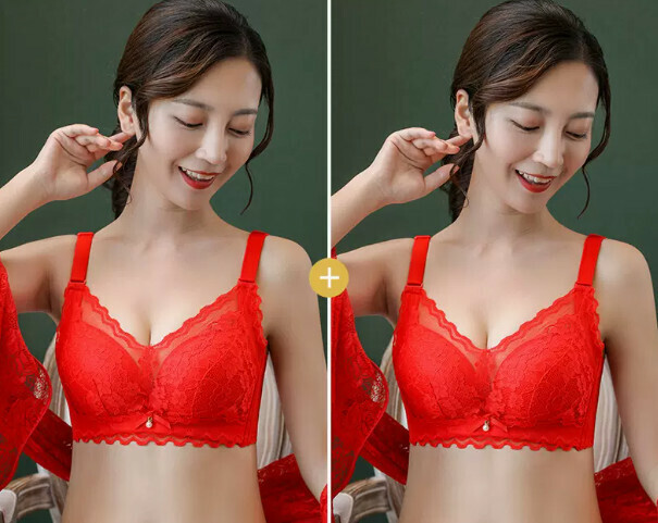 熱賣調整型無鋼圈文胸（紅色+紅色【2件裝】34A =75A[透氣蕾絲]）
