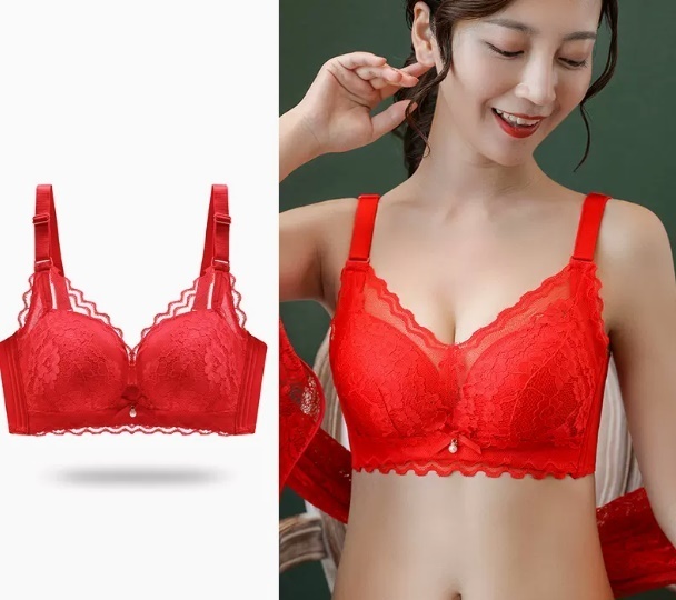 熱賣調整型無鋼圈文胸（【單件裝】紅色36A =80A[透氣蕾絲]）
