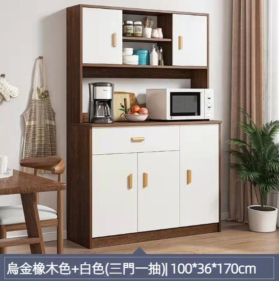 新款現代簡約餐邊櫃 酒櫃（【三門一抽款】100cm烏金木色+白）