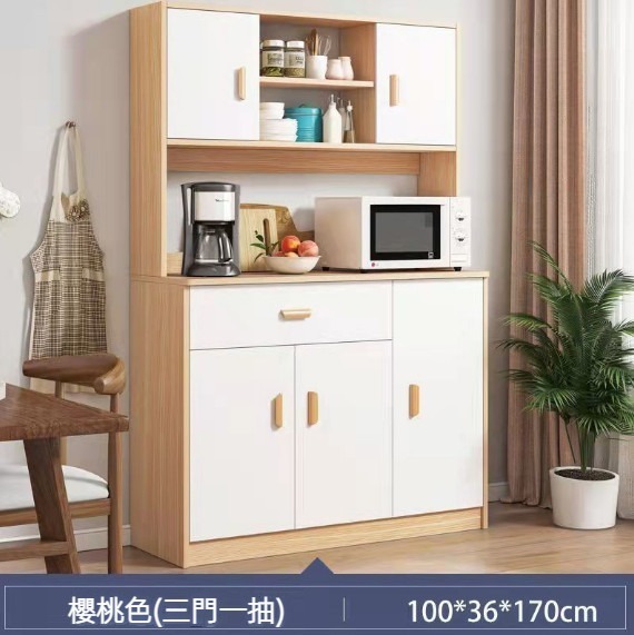 新款現代簡約餐邊櫃 酒櫃（【三門一抽款】100cm櫻桃木色+白）