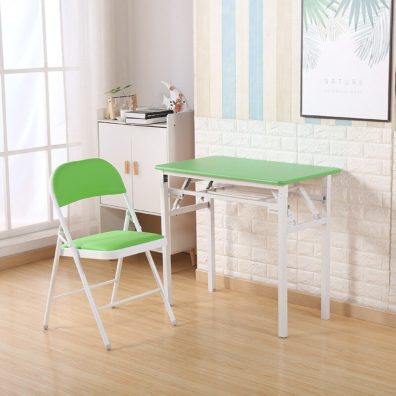 Hot selling folding table computer table dressing table children's study table (combination) 1 table 100x50cm + 1 chair (green + double layer)
