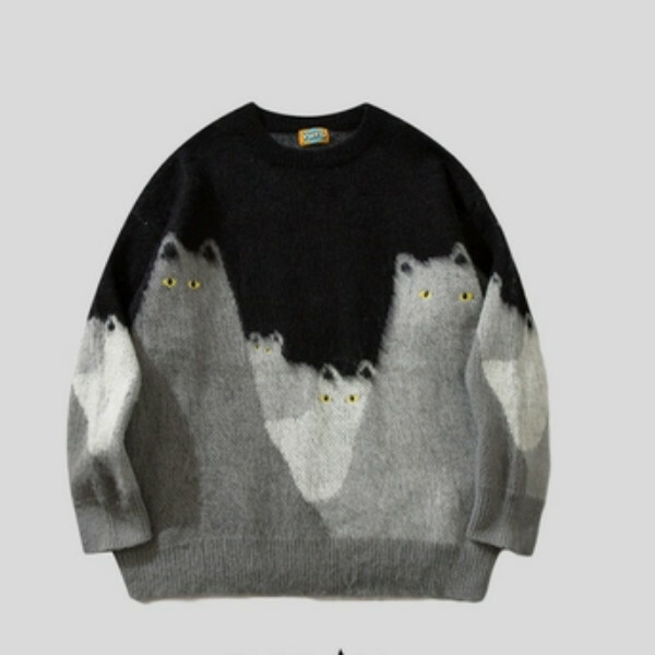 Hot Recommended SAYLAM American Street Retro Color [Silly Cat Dundun] Black Please contact customer service to confirm the size after placing an order