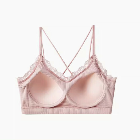 熱推純棉無鋼圈細帶交叉胸圍內衣（仙女粉）【S-L碼】【下單後聯絡客服確認發貨尺碼】