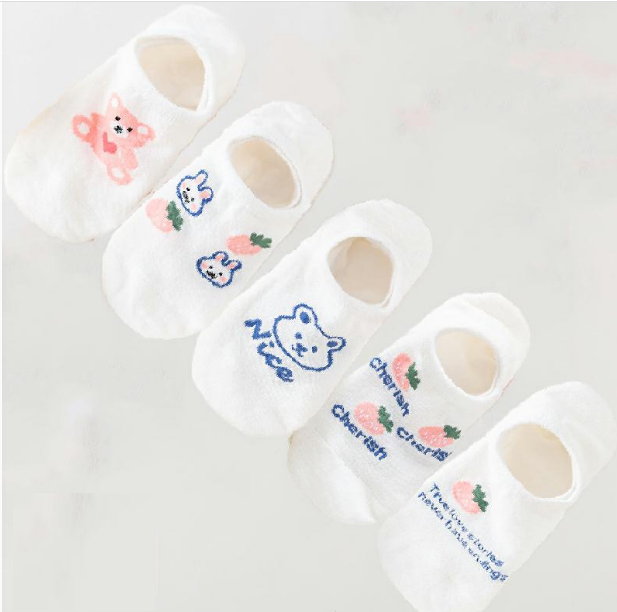Hot recommendation (pack of 5 pairs; one pair of each color) Japanese style shallow breathable boat socks for women (A-11) (one size fits all)