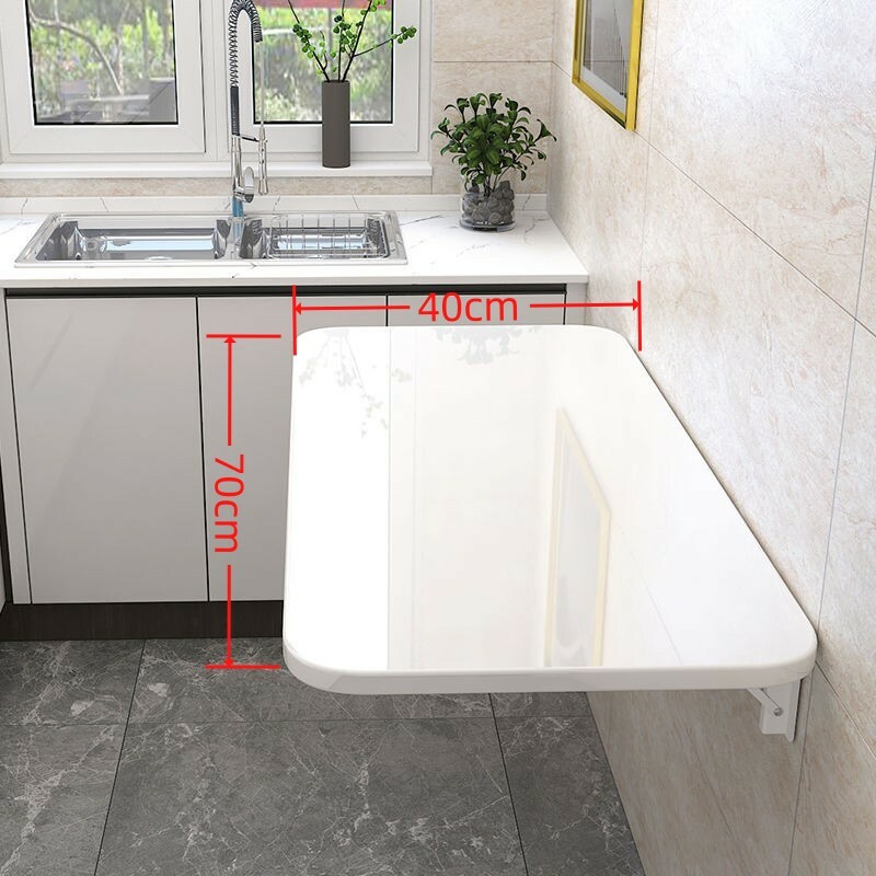 Hot selling wall-mounted folding table (tile surface without drilling) kitchen table room computer table study table side table [white high-end lacquered surface] 70x40cm