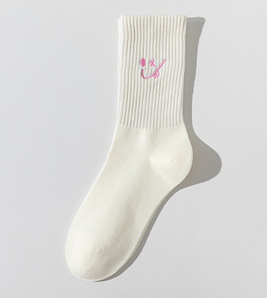 熱推(2雙裝)女刺繡條紋中筒襪(對號笑臉)(均碼)