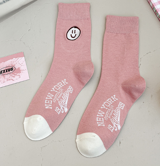 熱推(2雙裝)女百搭刺繡棉襪(刺繡笑臉)(均碼)