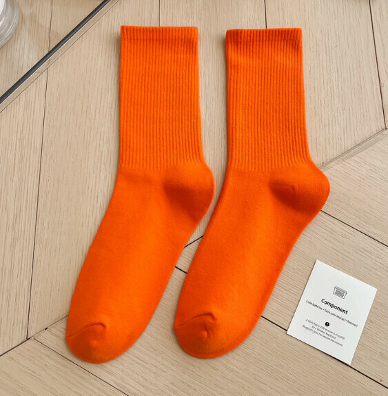 Hot recommendation: simple candy-colored mid-high socks, casual socks, sports cotton socks [orange] [one size fits all]