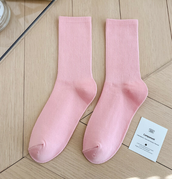 Hot recommendation: simple candy-colored mid-high socks, casual socks, sports cotton socks [light pink] [one size fits all]
