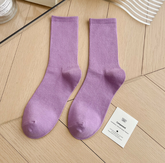Hot recommendation: simple candy-colored mid-high socks, casual socks, sports cotton socks [Taro Purple] [One size fits all]