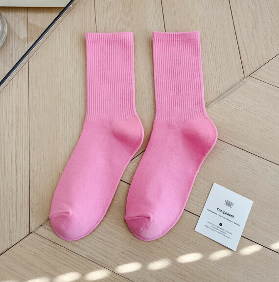 Hot recommendation: simple candy-colored mid-high socks, casual socks, sports cotton socks [rose pink] [one size fits all]