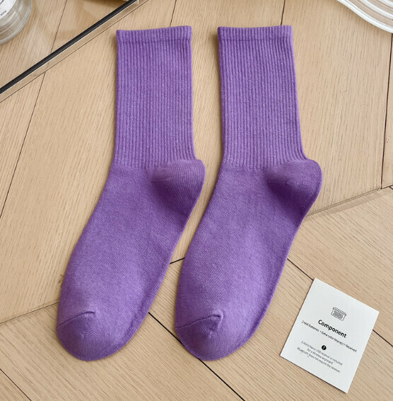 Hot recommendation: simple candy-colored mid-high socks, casual socks, sports cotton socks [light purple] [one size fits all]