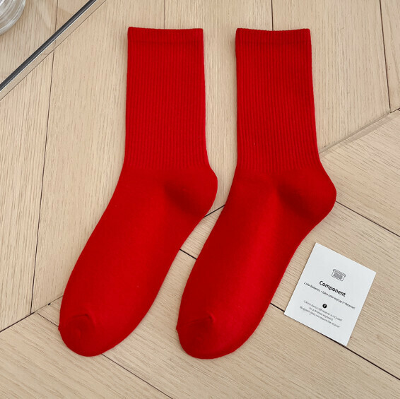 Hot recommendation: simple candy-colored mid-high socks, casual socks, sports cotton socks [big red] [one size fits all]