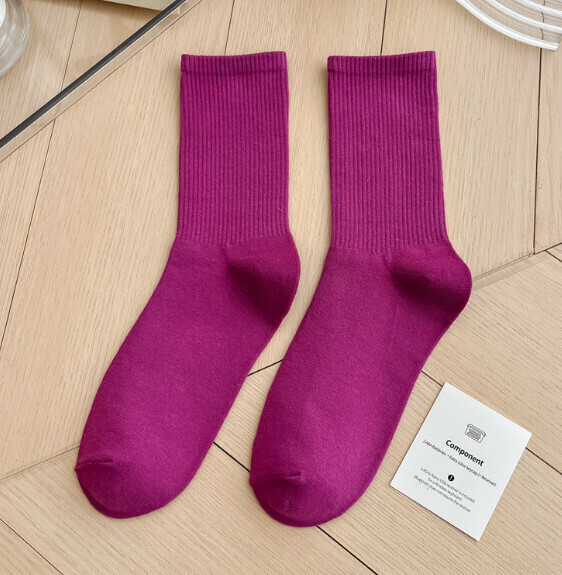 Hot recommendation: simple candy-colored mid-high socks, casual socks, sports cotton socks [purple] [one size fits all]