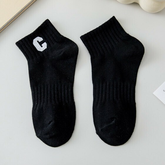 Hot Recommended Women's Spring and Autumn Embroidered Cotton Socks Sports Medium Socks [Black] [One Size Fits All]