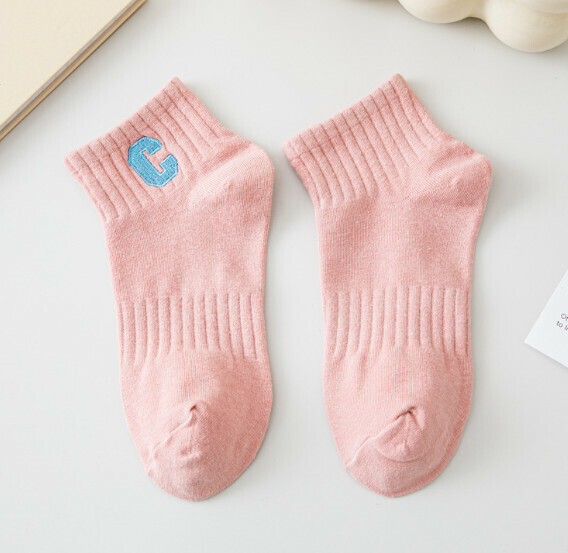 Hot Recommended Women's Spring and Autumn Embroidered Cotton Socks Sports Medium Socks [Pink] [One Size Fits All]
