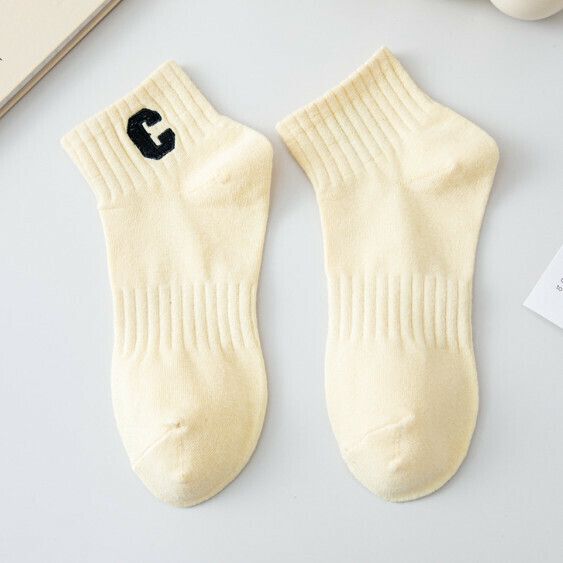 Hot Recommended Women's Spring and Autumn Embroidered Cotton Socks Sports Medium Socks [Yellow] [One Size Fits All]