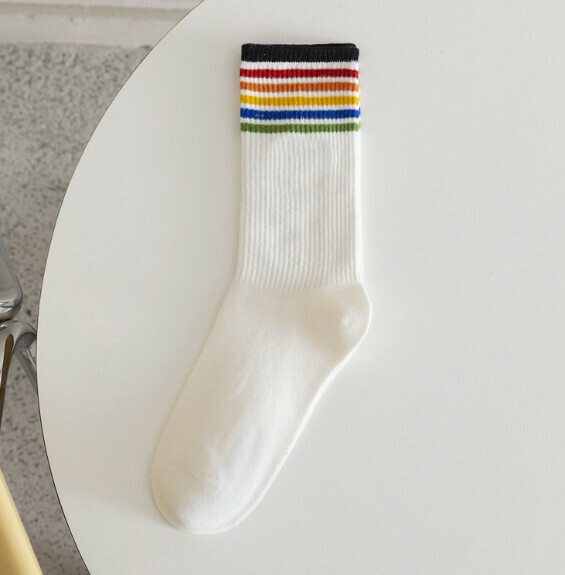 Hot Recommended Women's Trendy Striped Stockings [Black Border Rainbow] [One Size Fits All]