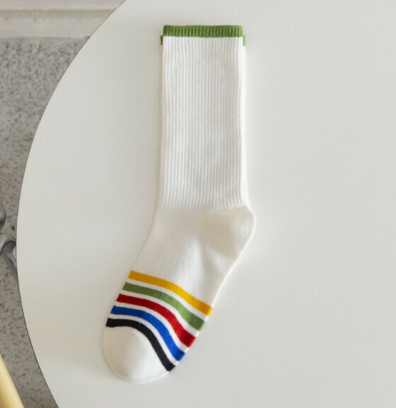 Hot Recommended Women's Trendy Striped Stockings [Green Edge Rainbow] [One Size Fits All]