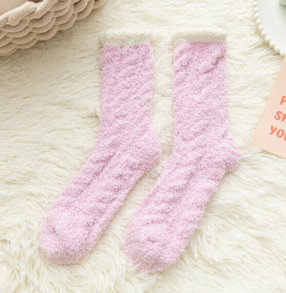Popular autumn and winter women's thickened velvet warm casual socks mid-calf socks [coral velvet-light purple] [one size fits all]
