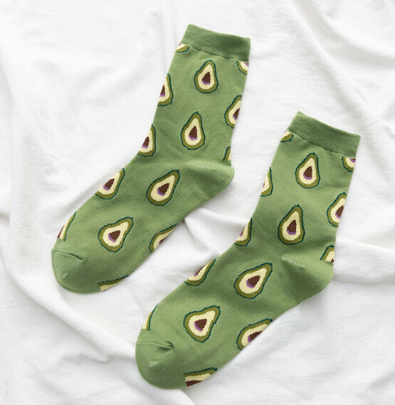 Popular trendy fruit socks for women, mid-high cotton socks [Avocado] [One size fits all]