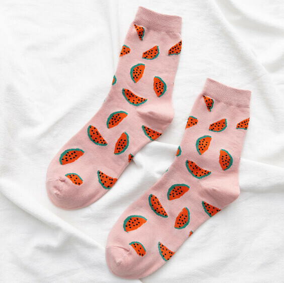 Popular trendy fruit socks for women, mid-high cotton socks [Watermelon] [One size fits all]