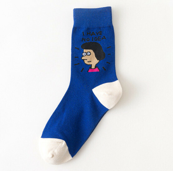 Popular creative funny cartoon jacquard men's and women's mid-high cotton socks [royal blue for women] [one size fits all (34-43)]