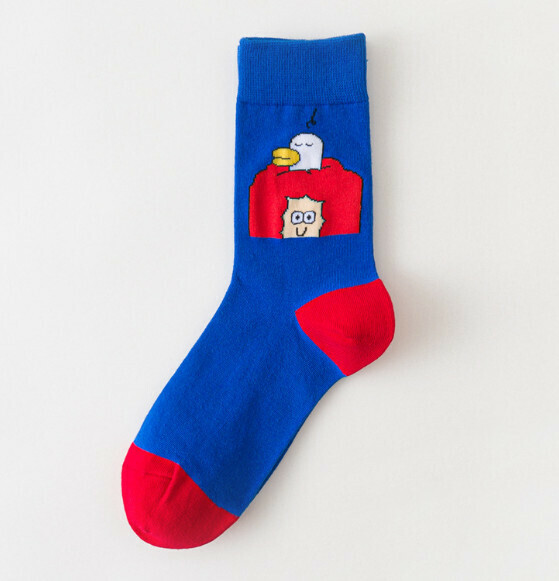 Popular creative funny cartoon jacquard men's and women's mid-high cotton socks [royal blue red-haired lady] [one size fits all (34-43)]