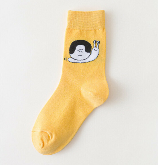 Popular creative funny cartoon jacquard men's and women's mid-high cotton socks [yellow snail] [one size fits all (34-43)]