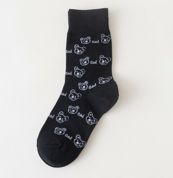 Popular creative funny cartoon jacquard men's and women's mid-high cotton socks [black all over pattern] [one size fits all (34-43)]