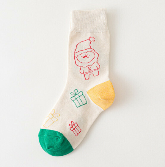 Popular creative funny cartoon jacquard men's and women's mid-high cotton socks [beige snowman] [one size fits all (34-43)]