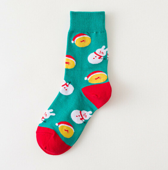 Popular creative funny cartoon jacquard men's and women's mid-high cotton socks [Green Snowman] [One size fits all (34-43)]