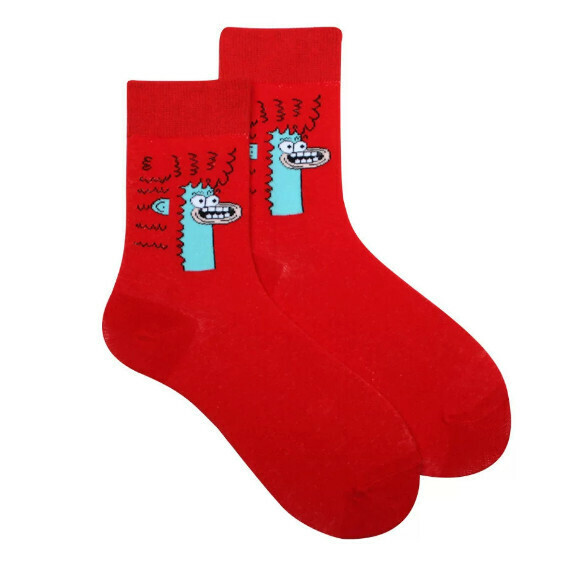 Popular creative funny cartoon jacquard men's and women's mid-high cotton socks [big red expression] [one size fits all (34-43)]