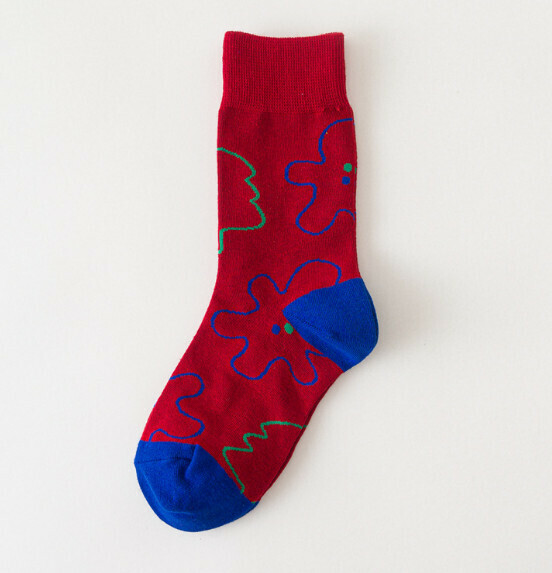 Popular creative funny cartoon jacquard men's and women's mid-high cotton socks [burgundy pattern] [one size fits all (34-43)]
