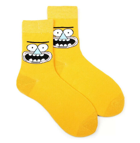 Popular creative funny cartoon jacquard men's and women's mid-high cotton socks [bright yellow big mouth expression] [one size fits all (34-43)]