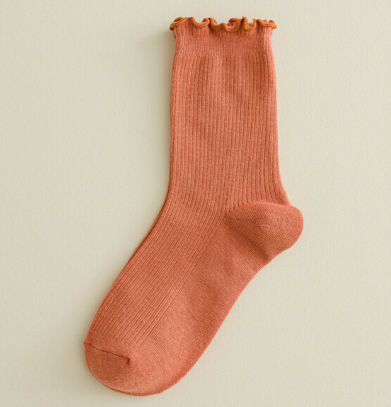 Hot style simple and cute mid-length women's socks with fungus, pile socks, cotton socks [orange] [one size fits all]